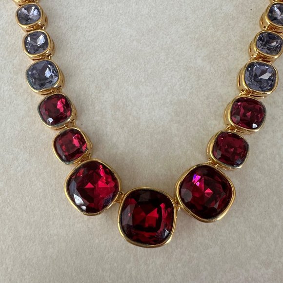 CN PJM signed yellow gold plated pink purple jewels gemstones statement necklace - Picture 2 of 7